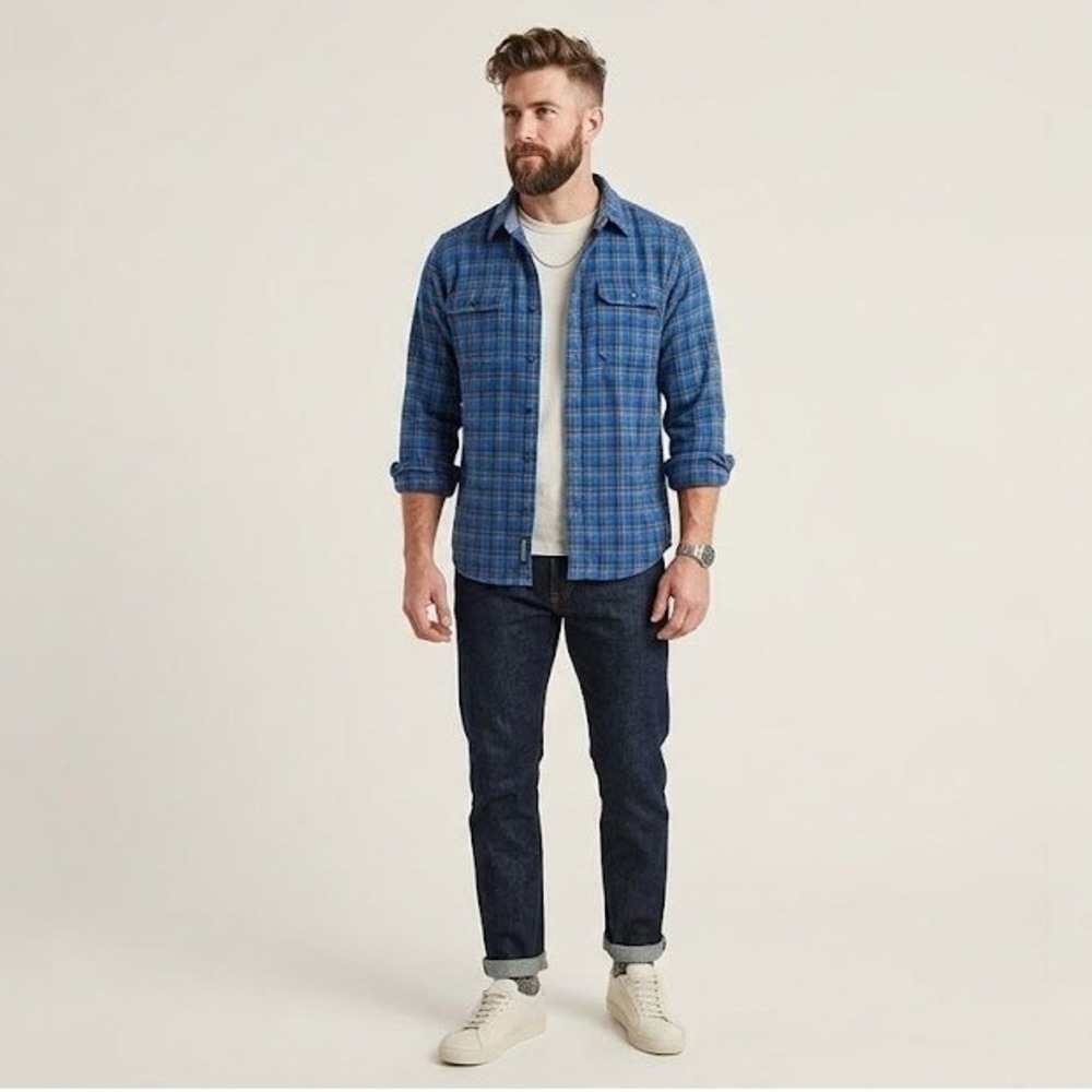 Marmot Flannel Shirt Mens Large Blue Plaid Gorpcore Hiking Button Up Excellent